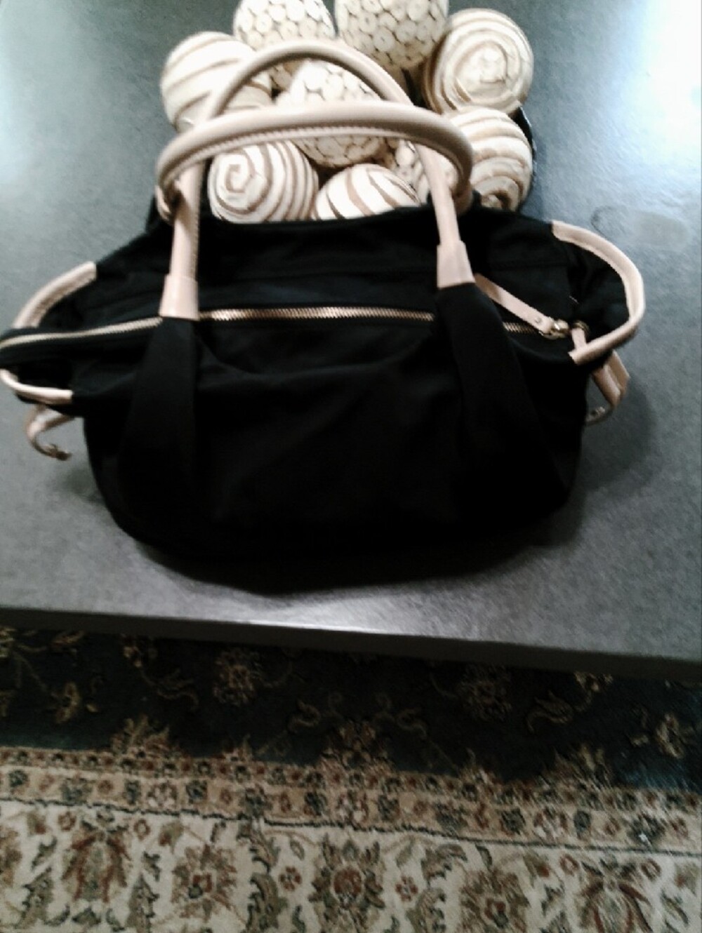 kate spade Black Tote with Cream Handles EUC Story Book Lining - Picture 2 of 6